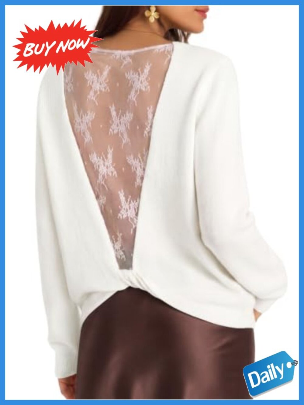 Lace Back Long Sleeve Knit Pullover Sweater